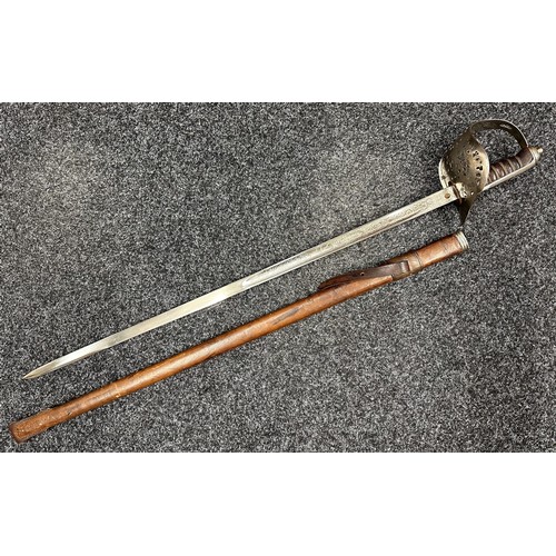 2067 - Edwardian British Officers 1897 Pattern Sword with fullered single edged plated blade 825mm in lengt... 