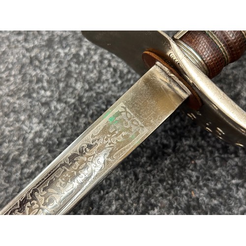 2067 - Edwardian British Officers 1897 Pattern Sword with fullered single edged plated blade 825mm in lengt... 