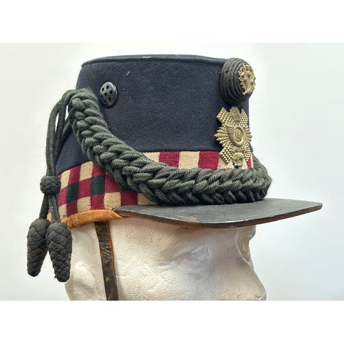 2068 - Edwardian Highland Light Infantry Other Ranks Shako. Complete with cap badge, cockade and cords. Lin... 