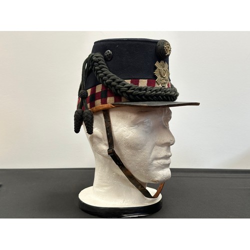 2068 - Edwardian Highland Light Infantry Other Ranks Shako. Complete with cap badge, cockade and cords. Lin... 