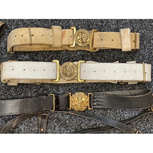 2069 - Victorian and Edwardian Full Dress Officers & Other Ranks Buff Leather Belts with Buckles and office... 