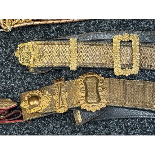 2069 - Victorian and Edwardian Full Dress Officers & Other Ranks Buff Leather Belts with Buckles and office... 