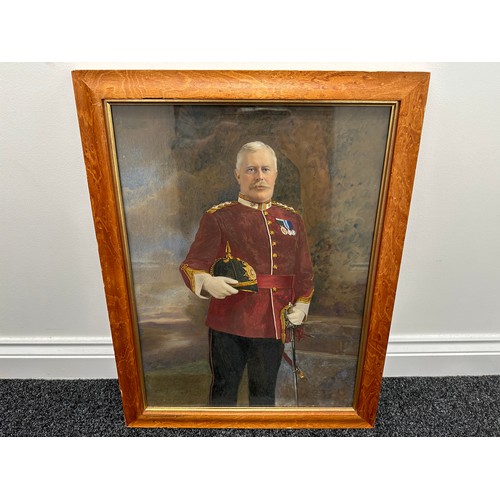 2071 - British Edwardian Painting of a Colonel in Full Dress Uniform with sword. Water colour under glass i... 