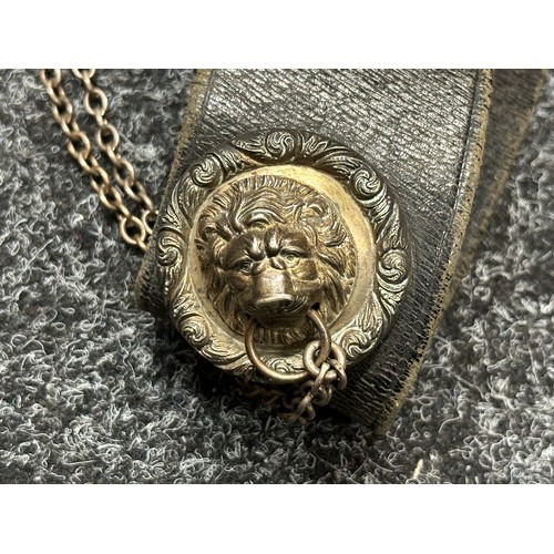 2072 - Victorian Officers Black Leather Shoulder Belt with Lions Head Boss & Whistle with matching Black Le... 