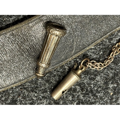 2072 - Victorian Officers Black Leather Shoulder Belt with Lions Head Boss & Whistle with matching Black Le... 