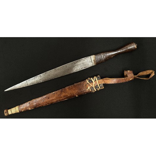 2074 - African Dagger with double edged blade 290 mm in length. Leather bound grip. Overall length 430 mm. ... 