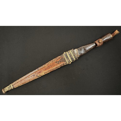 2074 - African Dagger with double edged blade 290 mm in length. Leather bound grip. Overall length 430 mm. ... 