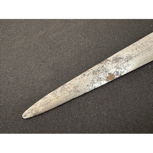 2075 - Dagger with double edged blade 260 mm in length. Blade decorated with punch mark patterns. Brass gri... 