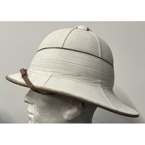 2077 - WW2 / Pre War British Royal Navy Captains White Tropical Pith Helmet and Tin. Named to 