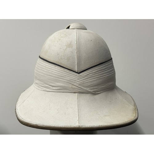 2077 - WW2 / Pre War British Royal Navy Captains White Tropical Pith Helmet and Tin. Named to 