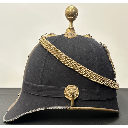 2079 - British Edwardian Royal Artillery Territorial Officers Blue Cloth Helmet. Named in ink to the inside... 