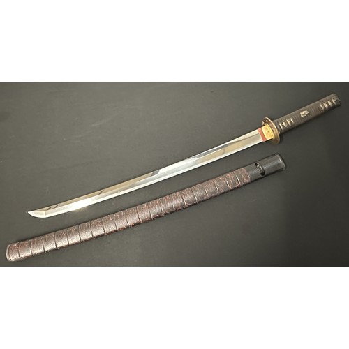 2083 - Japanese Sword with single edge blade 562mm in length. Good Hamon line. Tang in unsigned. Fish Menuk... 