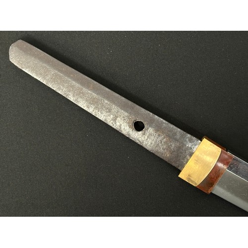 2083 - Japanese Sword with single edge blade 562mm in length. Good Hamon line. Tang in unsigned. Fish Menuk... 