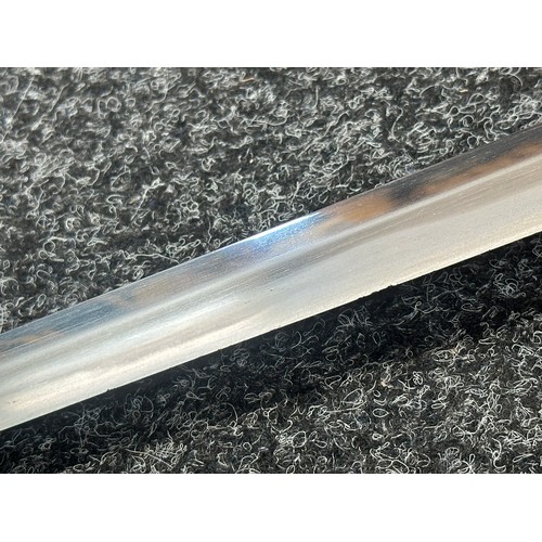 2093 - Japanese Katana Sword with single edged blade 640mm in length. Visible Hamon line. Tang is signed 