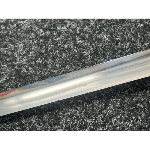 2093 - Japanese Katana Sword with single edged blade 640mm in length. Visible Hamon line. Tang is signed 