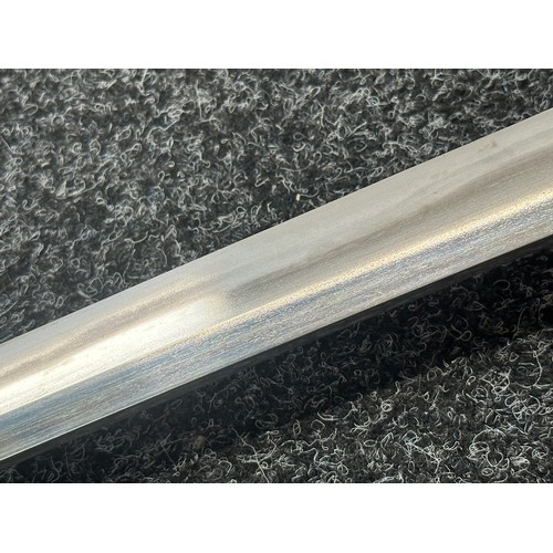 2093 - Japanese Katana Sword with single edged blade 640mm in length. Visible Hamon line. Tang is signed 