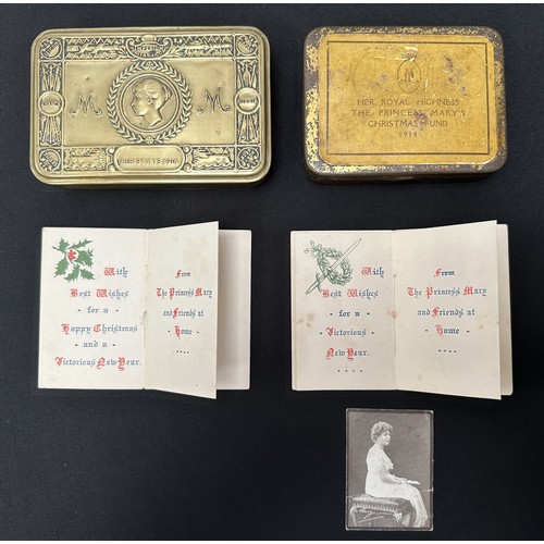 2109 - WW1 British Princess Mary's Gift Tin 1914 along with Greetings Cards for 1914 and 1915 and another t... 