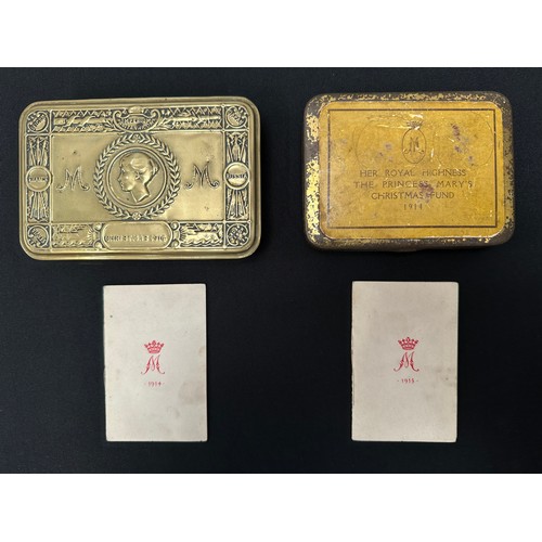 2109 - WW1 British Princess Mary's Gift Tin 1914 along with Greetings Cards for 1914 and 1915 and another t... 