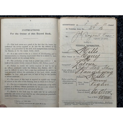 2115 - WW1 Australian Record of Service book for 160 Colour Sgt Harry Mills, 58th Infantry Battlion.