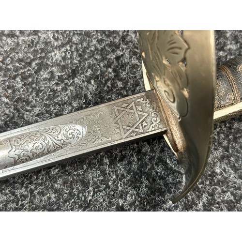 2117 - WW1 British Officers 1897 Pattern Sword with fullered single edged blade 825mm in length with etched... 