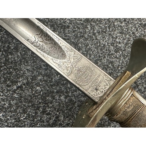 2117 - WW1 British Officers 1897 Pattern Sword with fullered single edged blade 825mm in length with etched... 