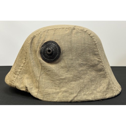 2122 - WW1 Imperial German M16 Helmet Shell complete with original very rare light tan thin cotton camoufla... 