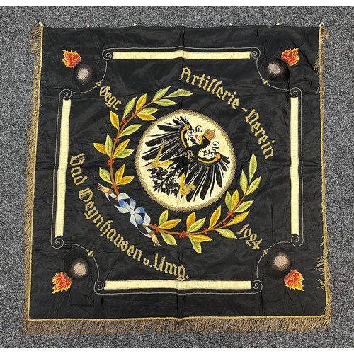 2126 - WW1 Imperial German Army Artillery Veterans Association Bad Oyenhausen Hand Embroidered Silk Banner.... 