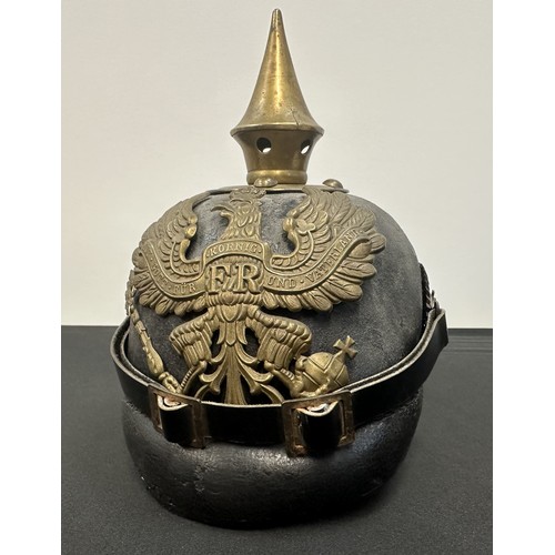 2128 - WW1 Imperial German Pickelhaube Helmet. Prusian helmet plate. One Prussian Cockade. Found in a coal ... 