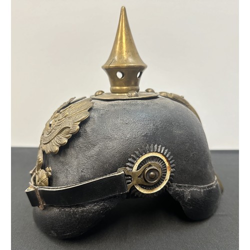 2128 - WW1 Imperial German Pickelhaube Helmet. Prusian helmet plate. One Prussian Cockade. Found in a coal ... 