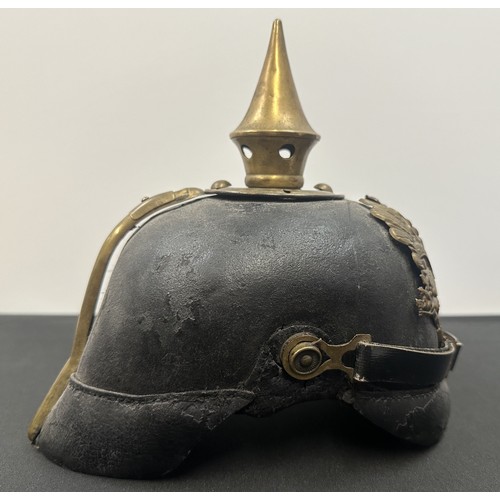 2128 - WW1 Imperial German Pickelhaube Helmet. Prusian helmet plate. One Prussian Cockade. Found in a coal ... 