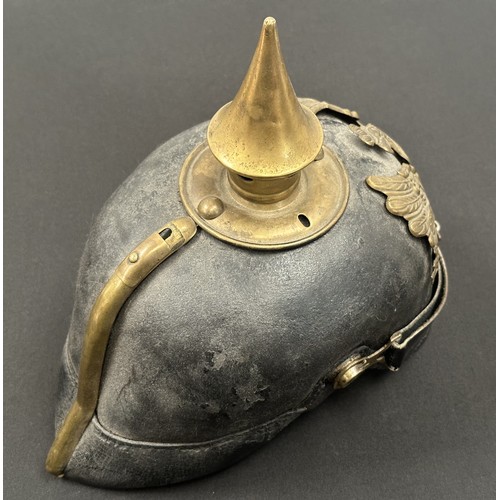 2128 - WW1 Imperial German Pickelhaube Helmet. Prusian helmet plate. One Prussian Cockade. Found in a coal ... 