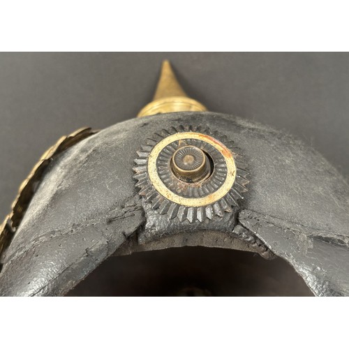 2128 - WW1 Imperial German Pickelhaube Helmet. Prusian helmet plate. One Prussian Cockade. Found in a coal ... 