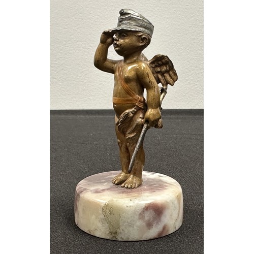 2129 - WW1 Austrian Cold Painted Metal Figurine of a Cherub wearing an Austro-Hungarian Cap carring a Sword... 