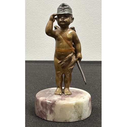 2129 - WW1 Austrian Cold Painted Metal Figurine of a Cherub wearing an Austro-Hungarian Cap carring a Sword... 