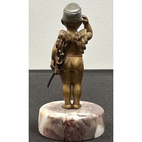 2129 - WW1 Austrian Cold Painted Metal Figurine of a Cherub wearing an Austro-Hungarian Cap carring a Sword... 