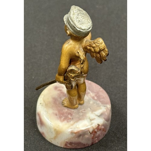 2129 - WW1 Austrian Cold Painted Metal Figurine of a Cherub wearing an Austro-Hungarian Cap carring a Sword... 