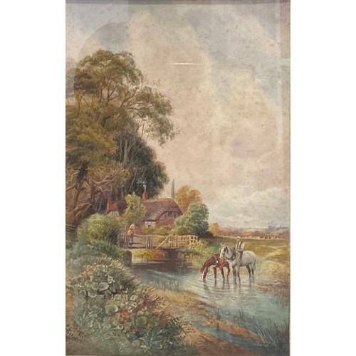 378 - Charles James Keats (c.1900) 
a pair, Stacking the Hay, and Horses Watering
signed, watercolour, 49.... 