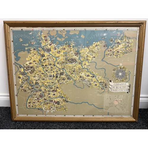 2138 - WW2 Third Reich Framed Tourist Poster Map of Germany in English. Entitled 