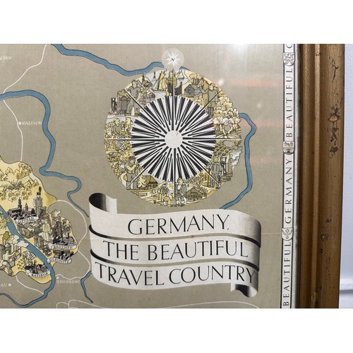 2138 - WW2 Third Reich Framed Tourist Poster Map of Germany in English. Entitled 