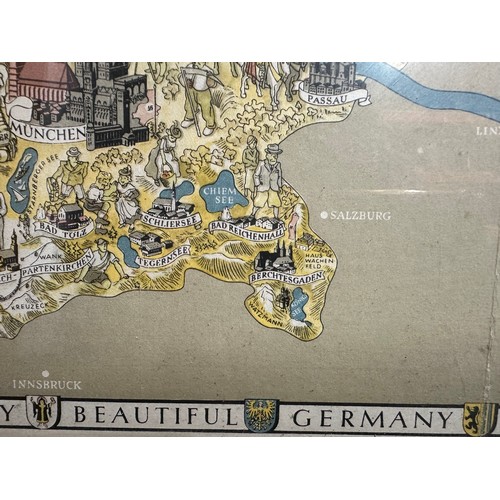 2138 - WW2 Third Reich Framed Tourist Poster Map of Germany in English. Entitled 