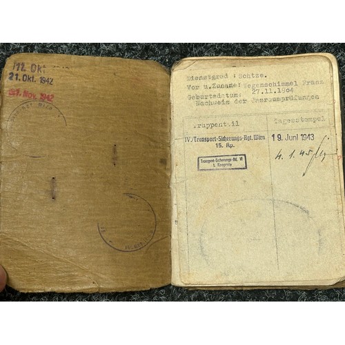 2157 - WW2 Third Reich Heer Soldbuch to Schutze Franz Wegenschimmel complete with with his original dog tag... 