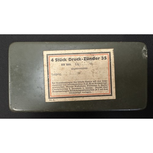 2165 - WW2 Third Reich Zunder 35 Teller Mine Fuse box complete with original paper label to lid and also wi... 