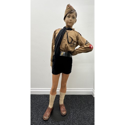 2174 - WW2 Third Reich Deutche Jungvolk Mannequin comprising of: vintage mannequin: HJ Summer cap with RZM ... 