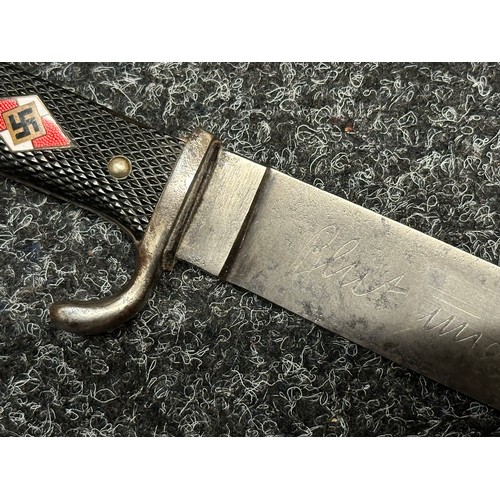 2175 - WW2 Third Reich Hitler Youth Knife with single edged blade 140mm in length, complete with etched 