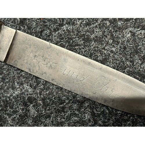 2175 - WW2 Third Reich Hitler Youth Knife with single edged blade 140mm in length, complete with etched 