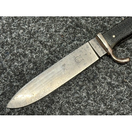 2175 - WW2 Third Reich Hitler Youth Knife with single edged blade 140mm in length, complete with etched 