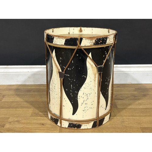 2177 - WW2 Third Reich Hitler Jugend Drum. Alloy construction with black / white painted flame style decora... 