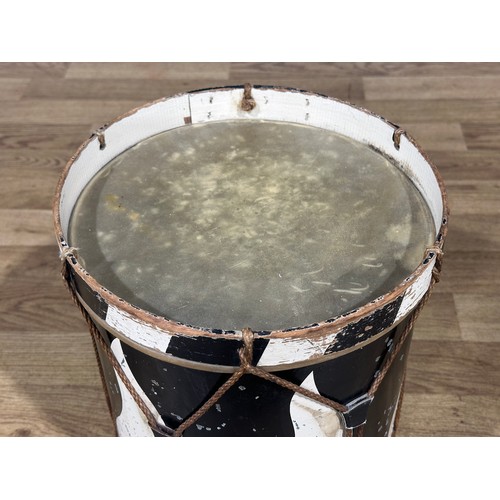 2177 - WW2 Third Reich Hitler Jugend Drum. Alloy construction with black / white painted flame style decora... 