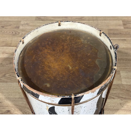 2177 - WW2 Third Reich Hitler Jugend Drum. Alloy construction with black / white painted flame style decora... 