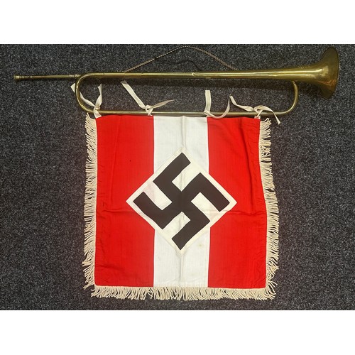 2178 - WW2 Third Reich HJ Trumpet and HJ Trumpet Banner. The trumpet is maker marked for 